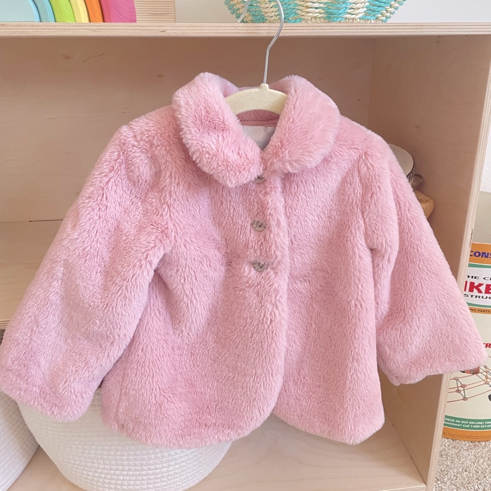 EDGEHILL COLLECTION pink toddler girl faux fur coat SZ 24month new